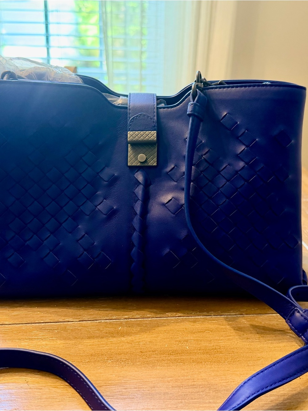 Blue Woven Leather Top-Handle Bag - Picture 8 of 9